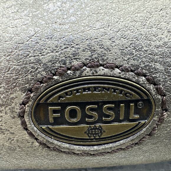 fossil coin purse Double Zip Gold Shimmer Brown Leather CP {QQ} - Picture 3 of 14